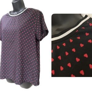 ❤️Harvé Bernard Black Top With Little Red Hearts • Size M ❤️ Valentines Day!